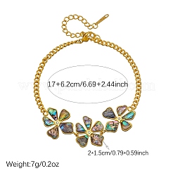 Natural Abalone Shell 304 Stainless Steel 3 Flower Link Bracelets for Women&nbsp;WGFB39D-01