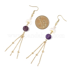 Natural Amethyst Round with Moon Dangle Earrings&nbsp;EJEW-JE06813-02