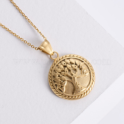 Stainless Steel Circular Tree of Life Pendant Necklaces&nbsp;WK5915