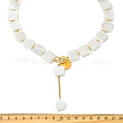 Adjustable White Shell Pearl Square Bead Lariat Necklaces with 304 Stainless Steel OT Clasps&nbsp;NJEW-JN06029