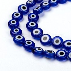 Handmade Evil Eye Lampwork Flat Round Beads Strands&nbsp;LAMP-SZ0001-01B