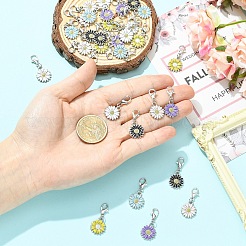 30Pcs 6 Colors Alloy Enamel Daisy Pendant Decorations&nbsp;HJEW-YW00364