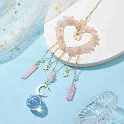 Natural Rose Quartz Chip Beads with Brass Findings Pendant Decorations&nbsp;HJEW-JM01814-01