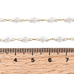 Handmade Brass & Faceted Rondelle Glass & Imitation Pearl Link Chain Necklaces for Women&nbsp;NJEW-F353-01G