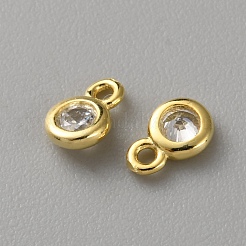 925 Sterling Silver Micro Pave Clear Cubic Zirconia Flat Round Charms&nbsp;STER-WH0010-70
