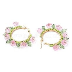 Glass Flower Hoop Earrings&nbsp;EJEW-TA00589-03