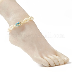 Narural Cowrie Shell Braided Bead Anklet for Women&nbsp;AJEW-AN00527-03
