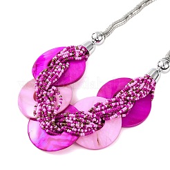 Spray Painted Disc Freshwater Shell & Acrylic Beaed Bib Necklaces&nbsp;NJEW-S427-01P-04