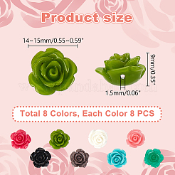 64Pcs 8 Colors Synthetic Coral 3D Flower Rose Beads&nbsp;CORA-GA0001-02
