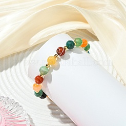 8MM Faceted Round Natural Agate(Dyed & Heated) and Brass Beaded Stretch Bracelets for Women&nbsp;BJEW-JB14031