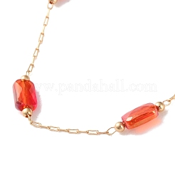 Stainless Steel & Red Glass Rectangle Link Chain Necklaces for Women&nbsp;NJEW-H047-04G