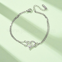 Brass Micro Pave Clear Cubic Zirconia Cable Chain Double Layers Bracelets&nbsp;BJEW-C155-02P