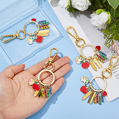 4Pcs Teachers' Day Alloy Enamel Red Apple Crayon Keychain&nbsp;KEYC-DC00062