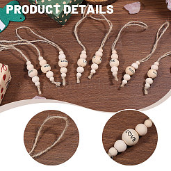 28Pcs 4 Styles Christmas Theme Wood Round Beaded with Word Pendant Decorations with Jute Cord&nbsp;HJEW-CA00079