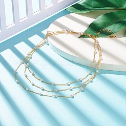 Round Plastic Pearl Beaded Triple Layer Necklace&nbsp;NJEW-JN03833