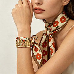 304 Stainless Steel Hollow Flower Cuff Bangles with Flower Print Cloth Scarf&nbsp;WG31ED2-01
