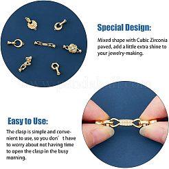 7Pcs 7 Styles Rack Plating Brass Micro Pave Clear Cubic Zirconia Fold Over Clasps&nbsp;KK-FH0004-70