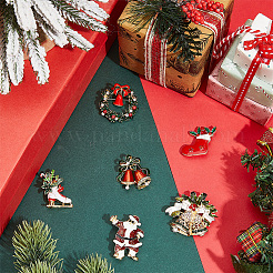 6Pcs 6 Styles Christmas Theme Golden Zinc Alloy with Rhinestone Brooches&nbsp;JEWB-SP0001-08
