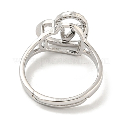 Heart with Letter Rack Plating Brass Micro Pave Cubic Zirconia Adjustable Rings for Women&nbsp;RJEW-I105-06P-V