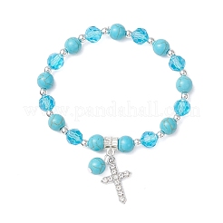 Cross Alloy Rhinestone Charm Bracelets&nbsp;BJEW-JB12882-01