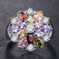 Cubic Zirconia Flower Finger Ring&nbsp;PW-WG24646-04