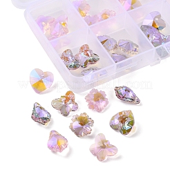 32Pcs 8 Style Pointed Back Electroplate Faceted Glass Pendants&nbsp;EGLA-YW0001-40