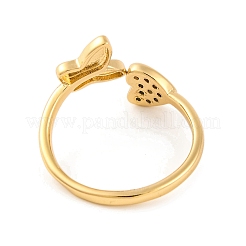 Butterfly & Heart Brass Micro Pave Cubic Zirconia Open Cuff Ring for Women&nbsp;RJEW-U003-02G