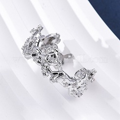 Brass Micro Pave Clear Cubic Zirconia Cuff Rings for Women&nbsp;RJEW-G345-02P