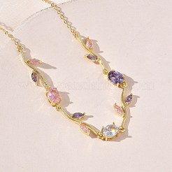 Brass Pave Cubic Zirconia Rose Flower Link Cable Chain Necklaces for Women&nbsp;NJEW-C121-05A-01G
