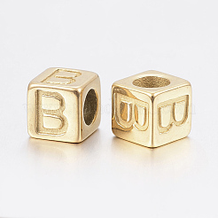 304 Stainless Steel Large Hole Letter European Beads&nbsp;X-STAS-H428-01G-B