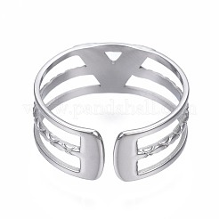 Non-Tarnish 304 Stainless Steel Initial Letter V Open Cuff Ring&nbsp;RJEW-T023-42P