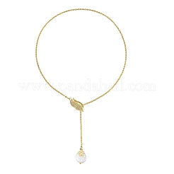 Adjustable Brass Micro Pave Clear Cubic Zirconia Leaf Lariat Necklaces&nbsp;NJEW-JN06467