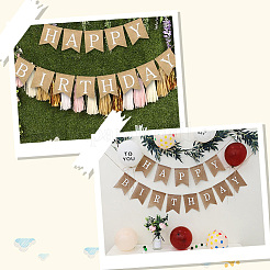 1 Set Word Happy Birthday Linen Hanging Banners Flags&nbsp;AJEW-SP0001-51C