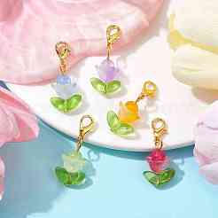 Flower Natural Jade & Glass Pendant Decooration&nbsp;HJEW-JM01605