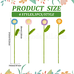 12Pcs 4 Colors Crochet Cotton Flower Ornaments with Iron Wire&nbsp;AJEW-FG0002-93