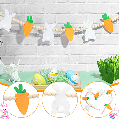2Pcs Felt Rabbit Carrot & Wood Beads Hanging Banners&nbsp;DIY-WR0005-47