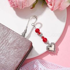 Valentine's Day Alloy Heart Pendant Bookmarks&nbsp;AJEW-JK00270-04