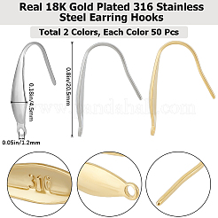 100Pcs 2 Colors 316 Stainless Steel Earring Hooks&nbsp;STAS-BBC0004-89