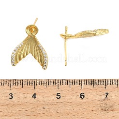 Fishtail Brass Micro Pave Clear Cubic Zirconia Stud Earring Findings&nbsp;KK-D102-06G