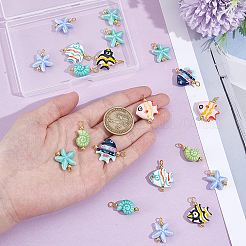 20Pcs Ocean Themed Porcelain Pendants Set with Golden Iron Loops&nbsp;PALLOY-NB00018