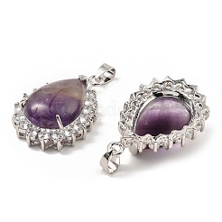 Natural Amethyst & Rhinestone Pendants&nbsp;G-K338-31P-12