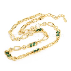 7MM Brass Pave Cubic Zirconia Figaro Chain Necklaces&nbsp;NJEW-D324-05G-03