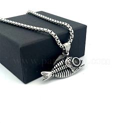 Vintage Punk Style Men's 304 Stainless Steel Fishbone Pendant Necklaces&nbsp;MU8602