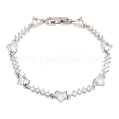 Brass Pave Cubic Zirconia Heart Link Chain Bracelets for Women&nbsp;KK-CBA68DA-10P-01
