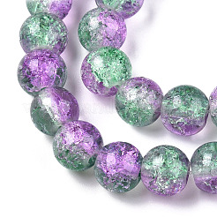 Two-Tone Crackle Baking Paint Transparent Glass Beads Strands&nbsp;X-CCG-T004-8mm-02