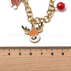 304 Stainless Steel Enamel & Plastic & Resin Deer Christmas Socking Bell Pendant Necklaces for Women&nbsp;LS-NJEW-Z092-02G