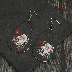 Teardrop with Santa Claus Pattern Imitation Leather Dangle Earrings&nbsp;FS-WGC69B2-01