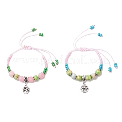 2Pcs Alloy Flat Round with Tree of Life Charm Bracelets&nbsp;BJEW-MZ00256