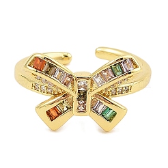 Brass Micro Pave Cubic Zirconia Cuff Rings for Women&nbsp;RJEW-S392-07G