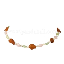 Natural Amber & Rose Quartz & Prehnite & Freshwater Pearl Beaded Necklaces&nbsp;NJEW-JN06490